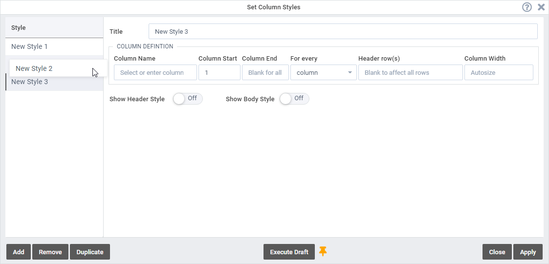 Add column style