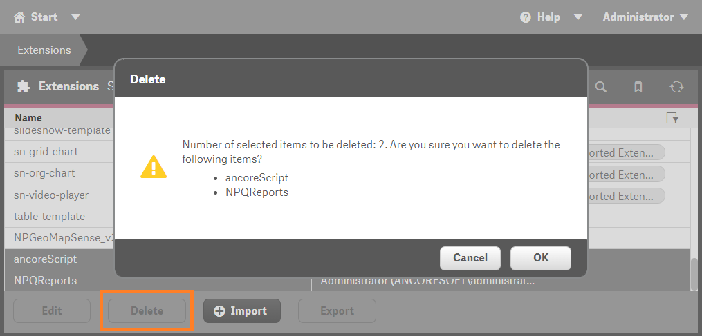 Delete extensions