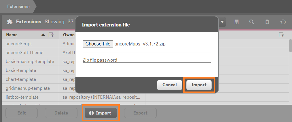 Import the ancoreMaps installation ZIP in QMC